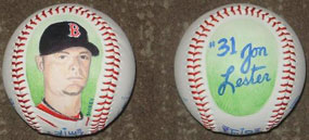 Lester of the Boston Red Sox painted baseballs