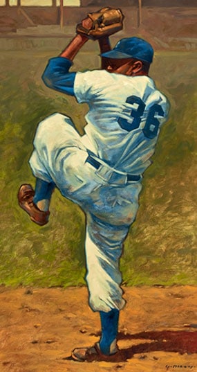 Sports Artist Gary Davis with Mickey Mantle Painting