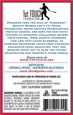 Derrek Lee, CaberLee wine label back