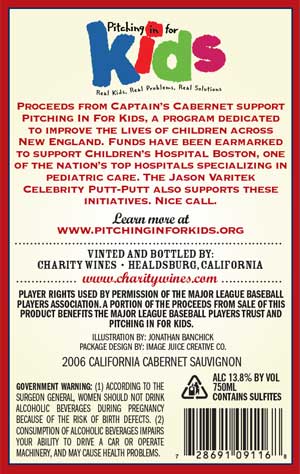 Jason Varitek, Captain's Cabernet wine label back