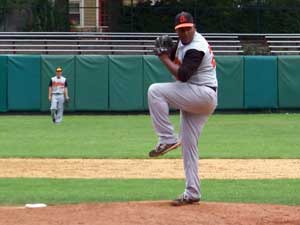 Jose De Los Santos hurling for Boston Orioles