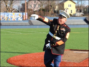 U.S. Mgy. Sgt. McCorkle Delivers First Pitch