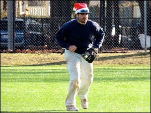 Mike "Santa" Hicks Scoops Up Grounders At Second.