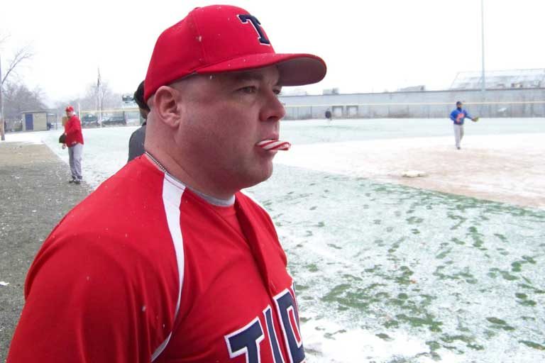 Chris Deane works on his candy cane