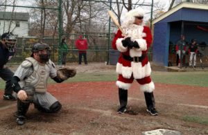 Santa Claus Batting at Winterball Baseball