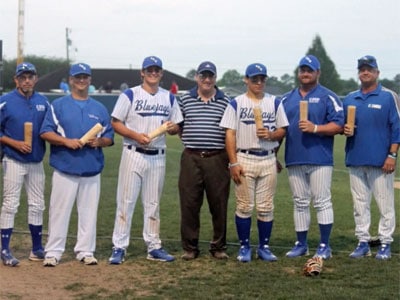 Baseball players with Dugout Mugs