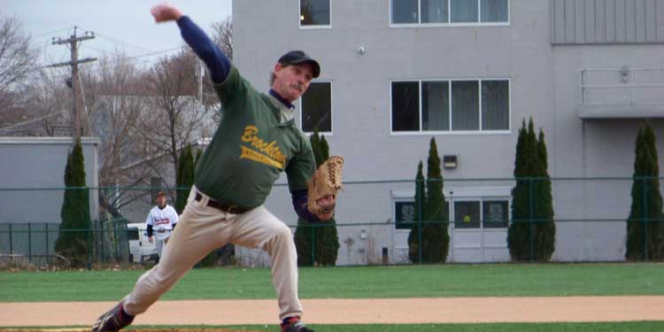 Dave Joseph pitching for the Brockton A's
