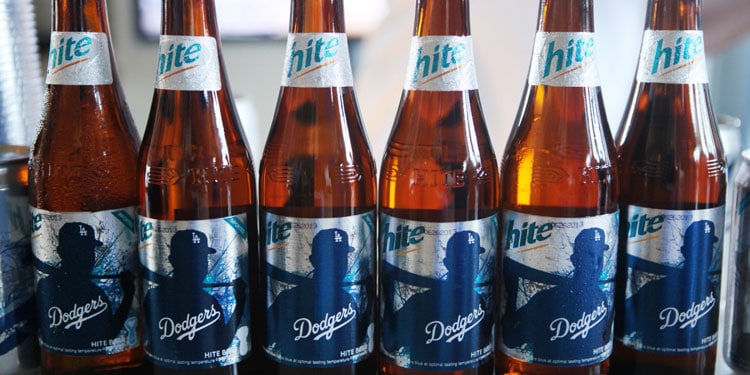 Hite Beer LA Dodgers Bottles Lined Up