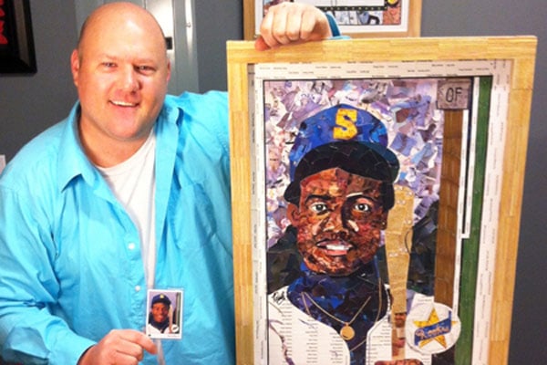 Artist Tim Carroll with Ken Griffey, Jr. Baseball Card Art