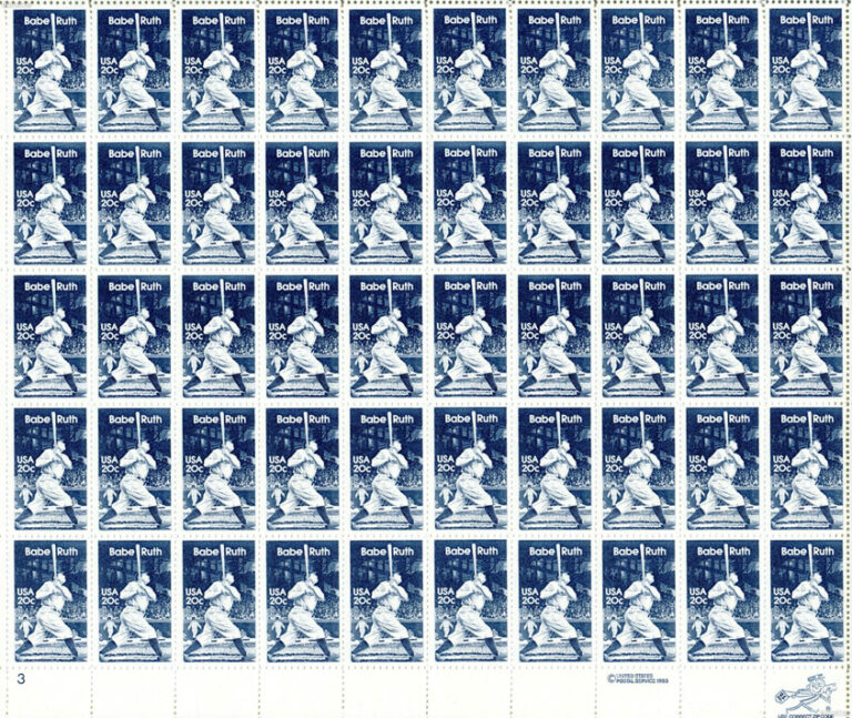 Babe Ruth, 1983 U.S. Postage Stamps Sheet