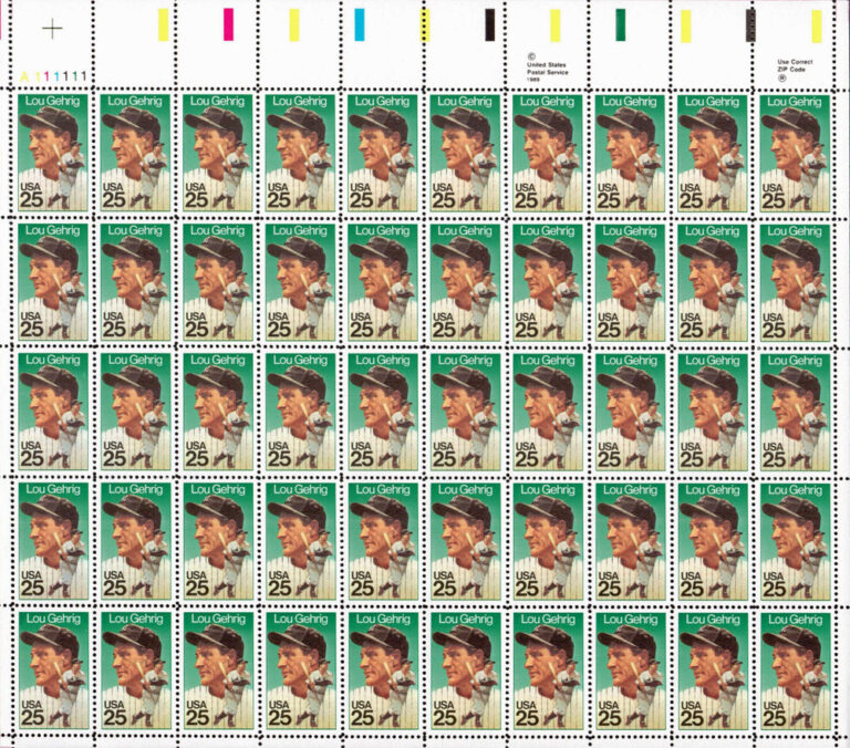 Lou Gehrig, 1989 U.S. Postage Stamp Sheet