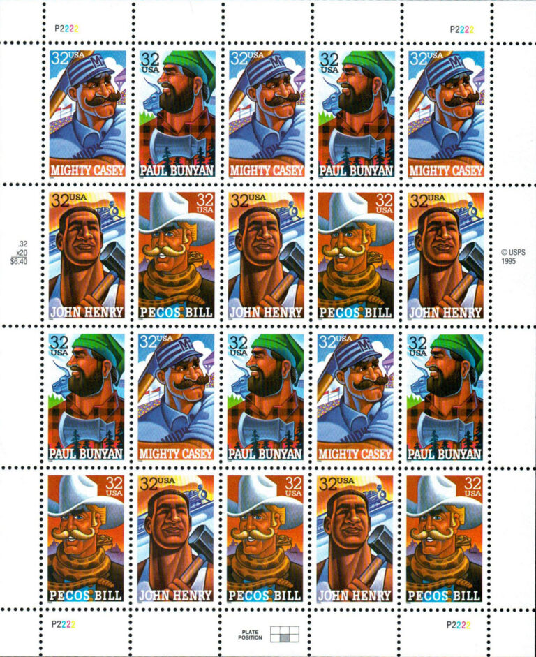 Folk Heroes, U.S. Postage Stamps Sheet