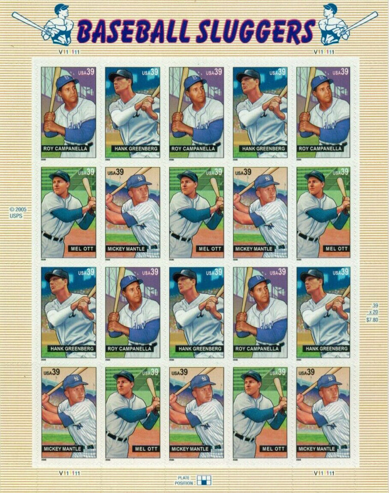Baseball Sluggers, U.S. Postage Stamps Sheet