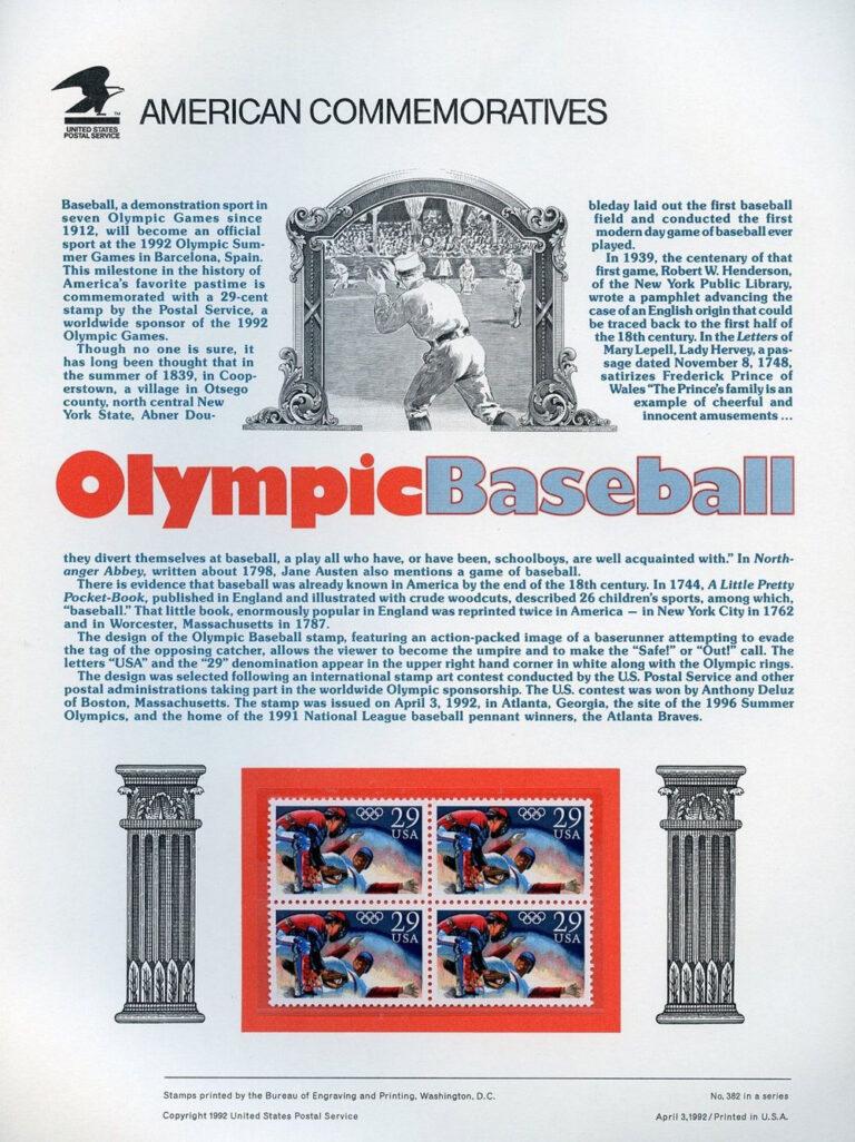 1992 Olympic Baseball American Commemoratives Stamps