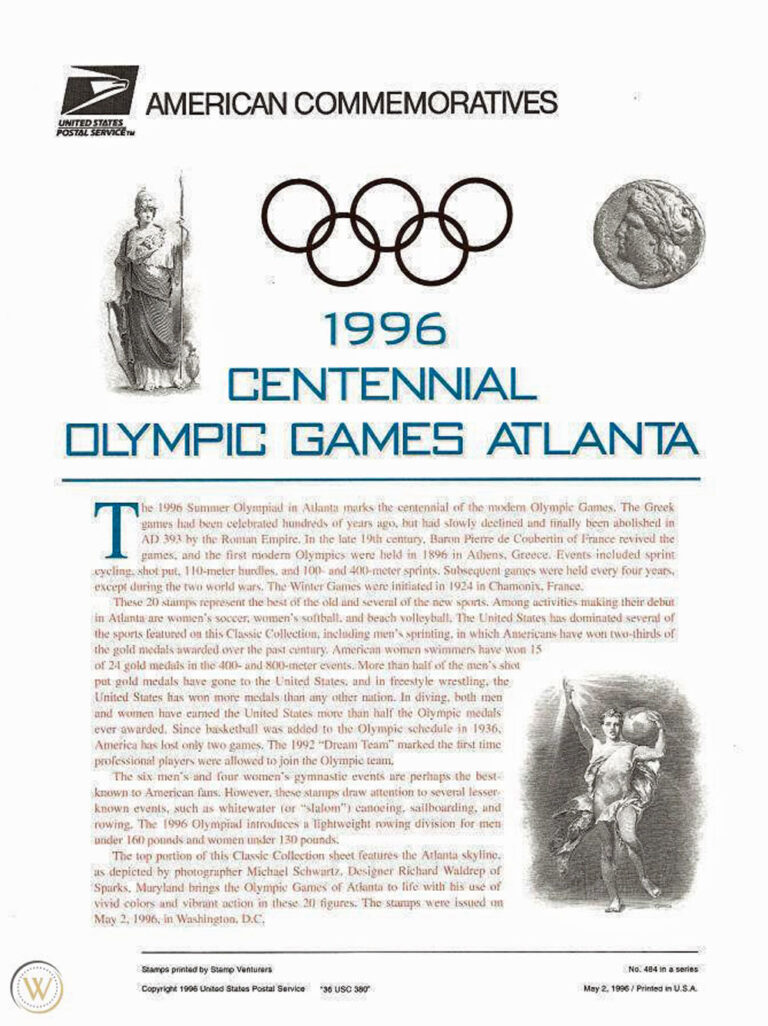 1996 Centennial Olympic Games Atlanta American Commemoratives Stamps