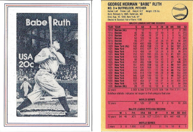 USPS Babe Ruth Postage Stamp Baseball Card
