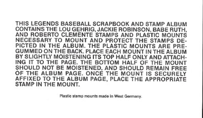 Legends Baseball Scrapbook Instruction Slip