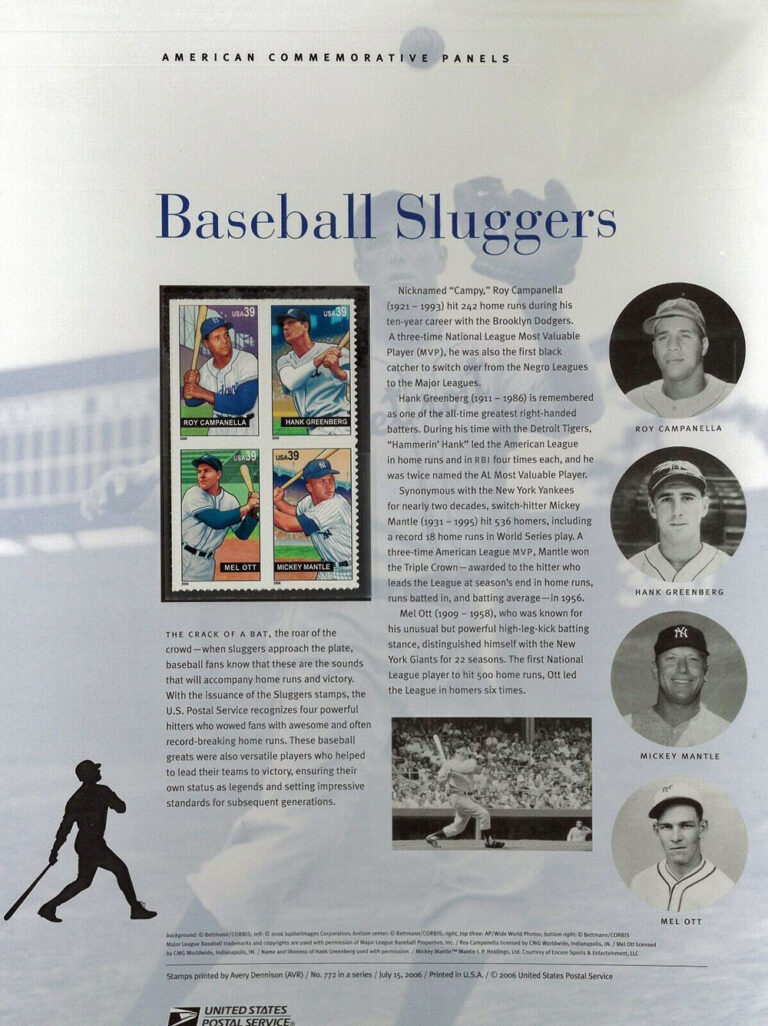 Baseball Sluggers American Commemorative Panels of Stamps