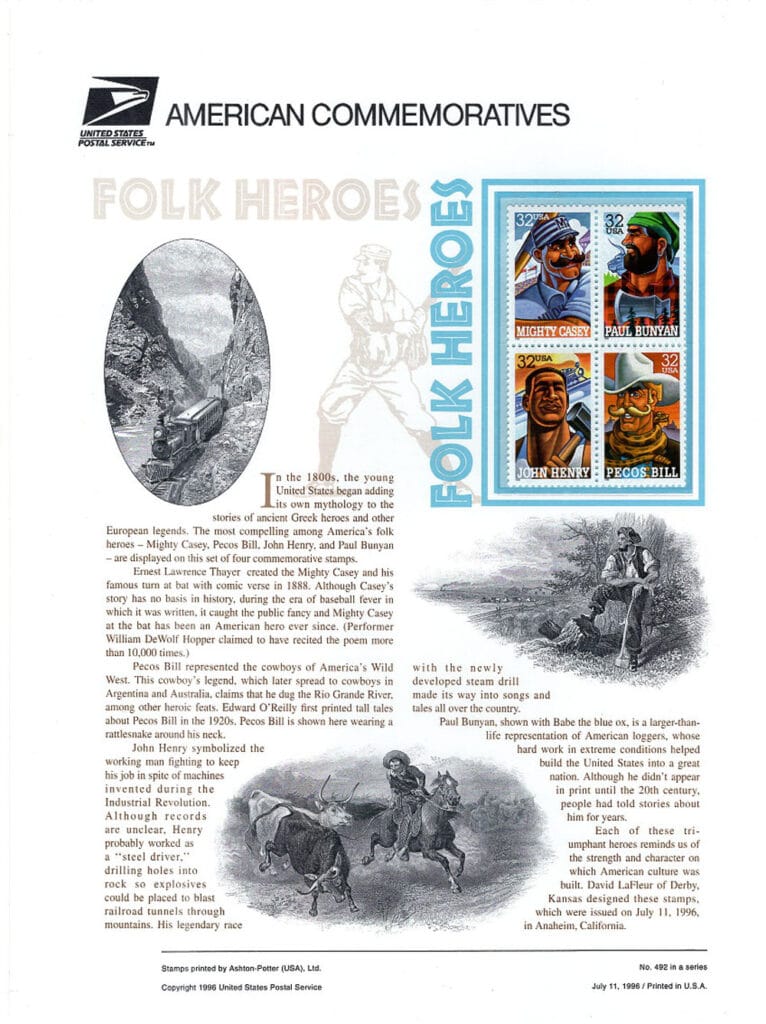 1996 Folk Heroes U.S. Postage Stamps Baseball Life