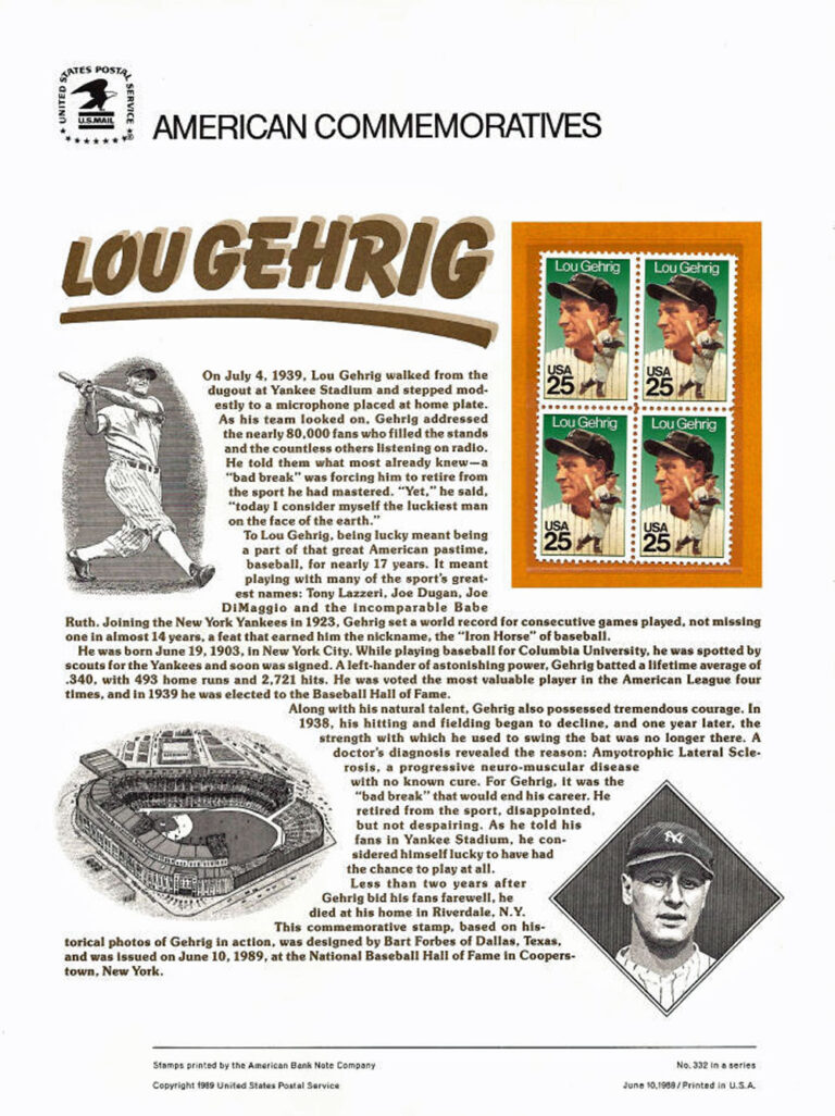 Lou Gehrig American Commemoratives Stamps
