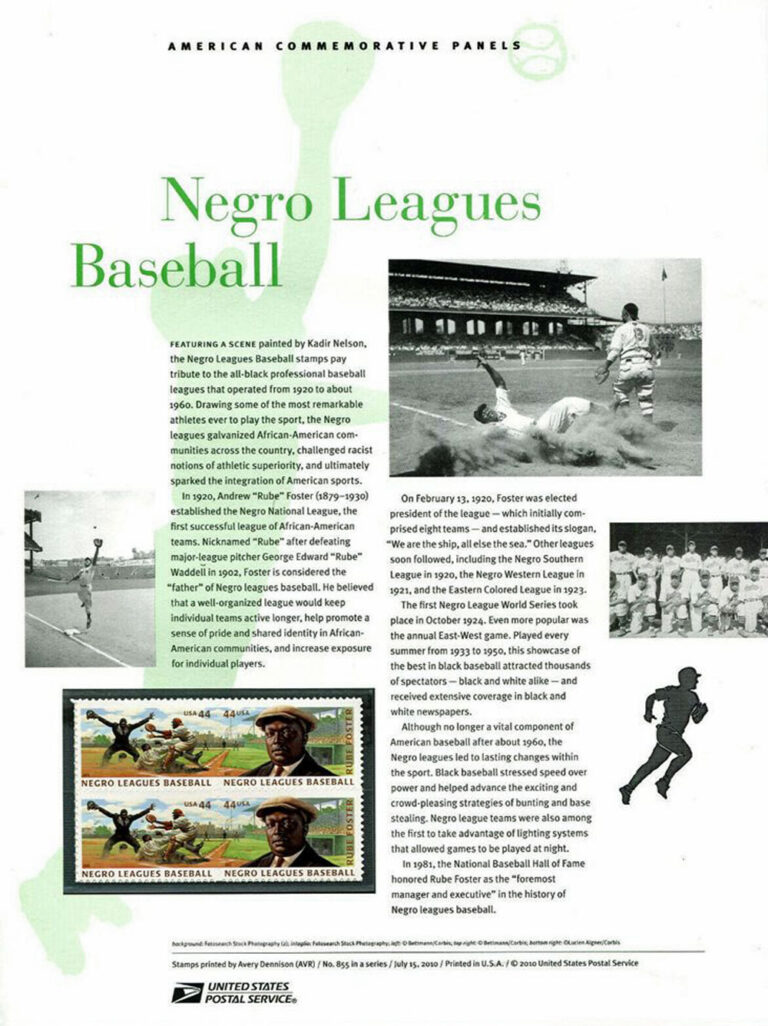 Negro League Baseball American Commemorative Panel of Stamps