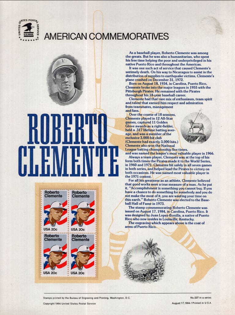 2097 / 20c Roberto Clemente : Baseball Legend Block 1984 Artcraft First Day  Cover - First Day Covers Online