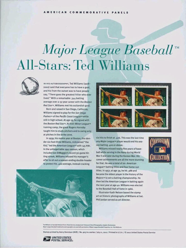 MLB All-Stars: Ted Williams American Commemorative Panels of Stamps