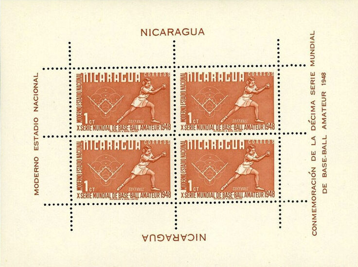 1949 Nicaragua – X Serie Mundial de Base-ball Amateur, Softball Souvenir Sheet – 1¢