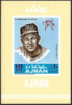 1969 Ajman – Baseball Champions Souvenir Sheet, Stan Musial