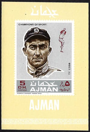 1969 Ajman – Baseball Champions Souvenir Sheet, Ty Cobb