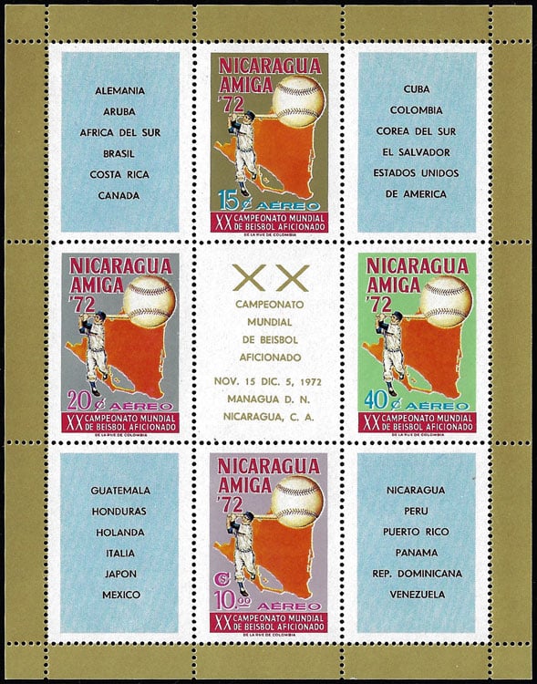 1973 Nicaragua – XX Campeonato Mundial de Beisbol Aficionado Souvenir Sheet