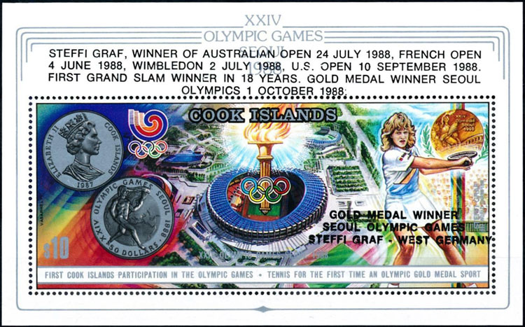 1988 Cook Islands – XXIV Olympic Games Souvenir Sheet (Chamshil Baseball Stadium in upper right)