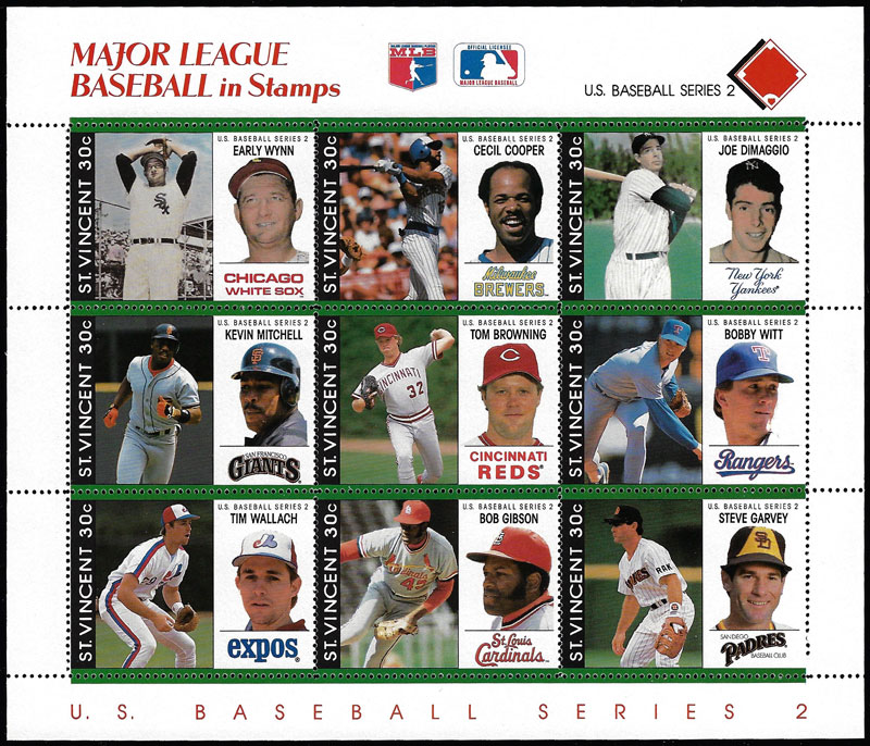 1989 St. Vincent – Major League Baseball in Stamps (Red)