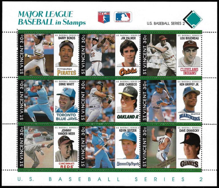 1989 St. Vincent – Major League Baseball in Stamps (Teal)