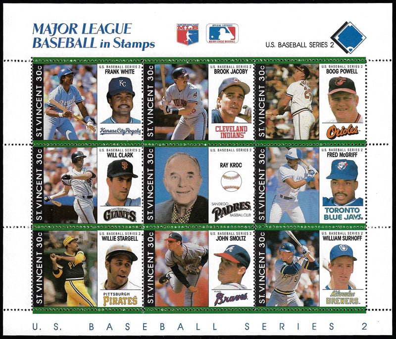 1989 St. Vincent – Major League Baseball in Stamps (Royal Blue)