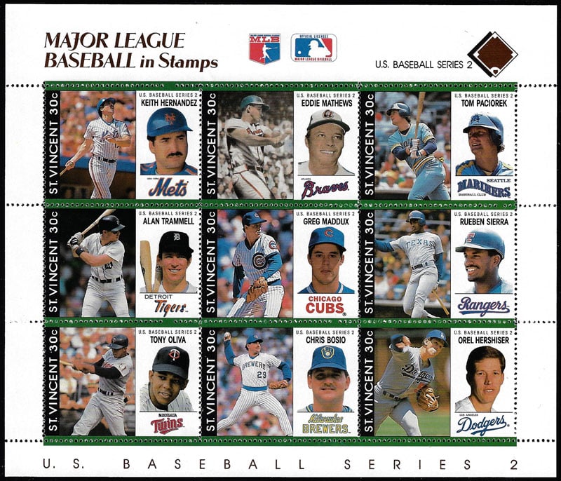 1989 St. Vincent – Major League Baseball in Stamps (Brown)