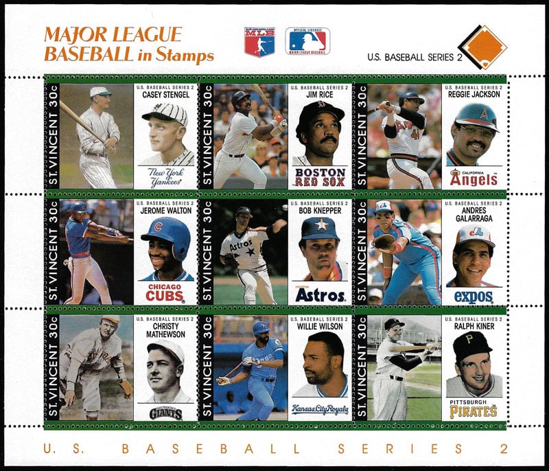 1989 St. Vincent – Major League Baseball in Stamps (Orange)
