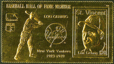 1989 St. Vincent – Lou Gehrig on Gold Foil
