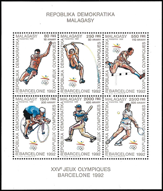 1990 Malagasy – Olympic Games in Barcelona Souvenir Sheet with 6 sports