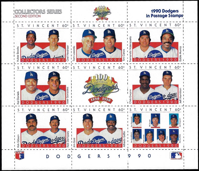 1990 St. Vincent – Los Angeles Dodgers 100th Anniversary, Sheet 1
