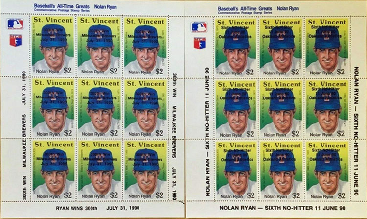 1990 St. Vincent – Nolan Ryan Sheets: 300 Wins & Sixth No Hitter