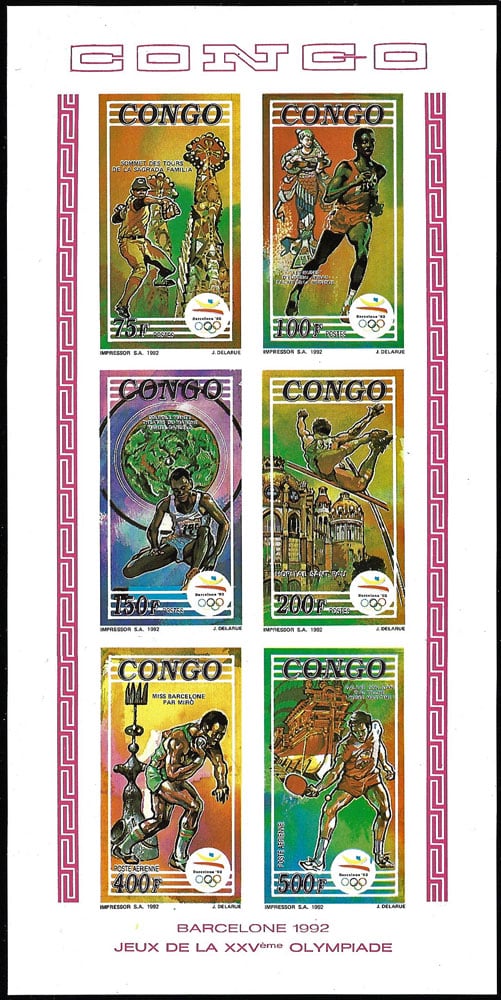 1992 Congo – Olympics in Barcelona, 6 Sports Souvenir Sheet