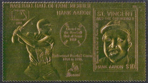 1992 St. Vincent – Elected to the Hall of Fame, Hank Aaron, 23k Gold