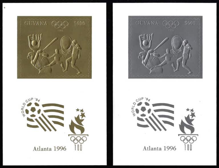1993 Guyana – Olympics in Atlanta featuring Baseball SS, gold and silver