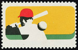 1969 Baseball Stamp – 100th Anniversary of Professional Baseball, Black Plate Omitted Error