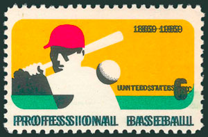 1969 Baseball Stamp – 100th Anniversary of Professional Baseball, Double Impression of Black Plate Error