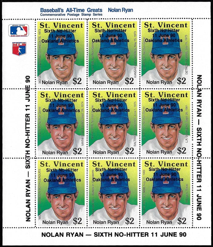 1990 St. Vincent – Nolan Ryan Sheet: 6th No Hitter