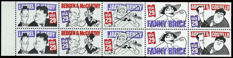 Abbott & Costello, Laurel & Hardy, Bergen & McCarthy, Jack Benny, and Fanny Brice Postage Stamps