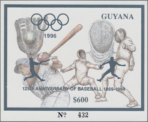 1993 Guyana – Olympics in Atlanta featuring Baseball in Silver, 125th Anniversary of Baseball