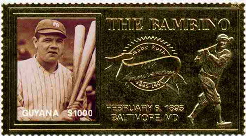 1995 Guyana – 100th Anniversary of Babe Ruth, Gold Stamp 1